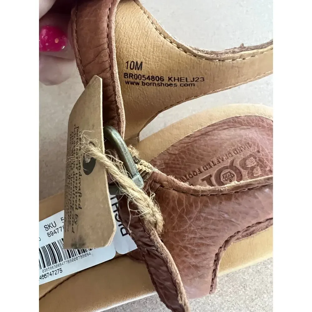 NWT BORN Shonie Brown Soft Leather Block Heel Buckle Ankle Comfort Sandals Sz 10 - Picture 10 of 14